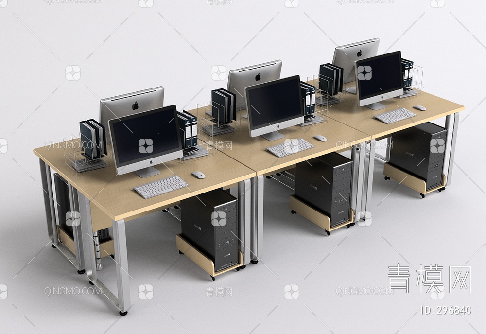 企业办公桌带键盘带电脑带电脑机箱带文件夹3D模型下载【ID:296840】