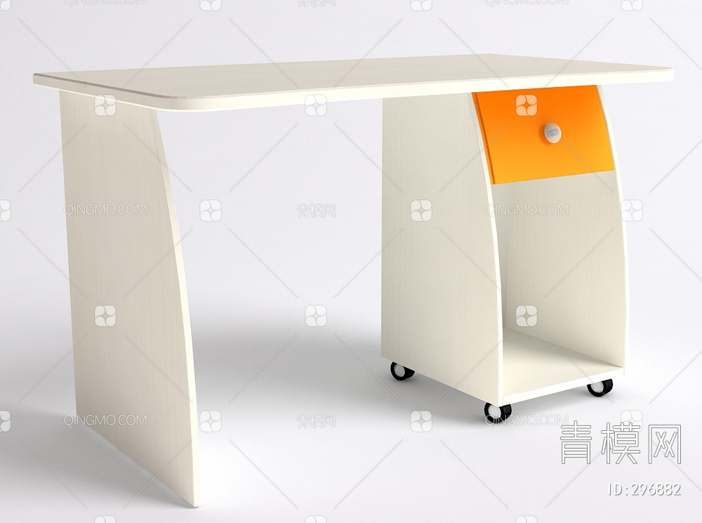原木儿童电脑桌带滑轮和抽屉3D模型下载【ID:296882】