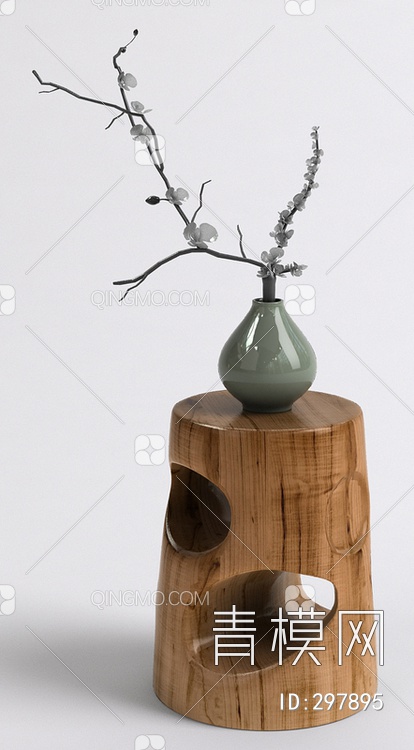 树桩边几带花瓶3D模型下载【ID:297895】