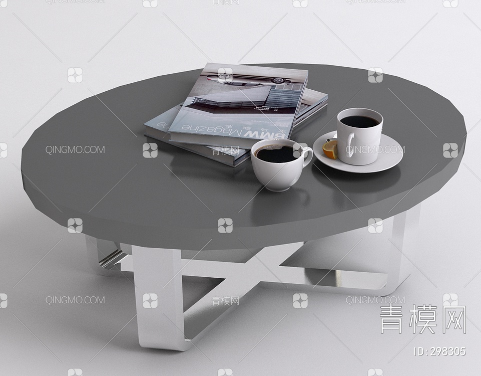 茶几带书籍和茶杯3D模型下载【ID:298305】