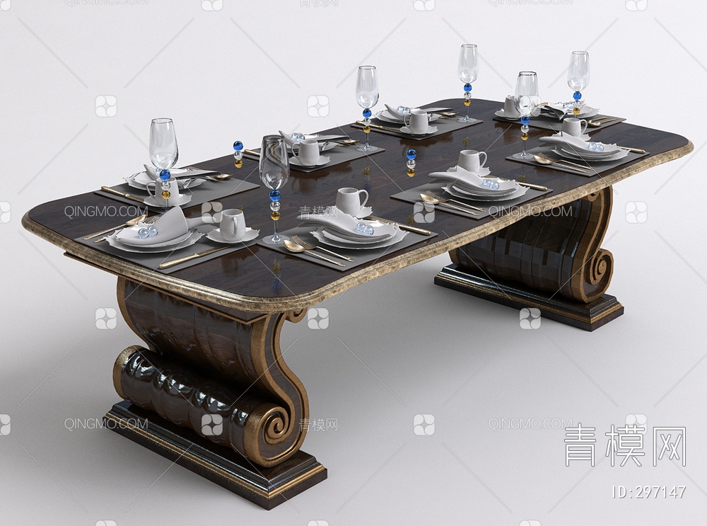 长餐桌3D模型下载【ID:297147】