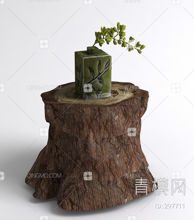 树桩边几带花瓶3D模型下载【ID:297711】