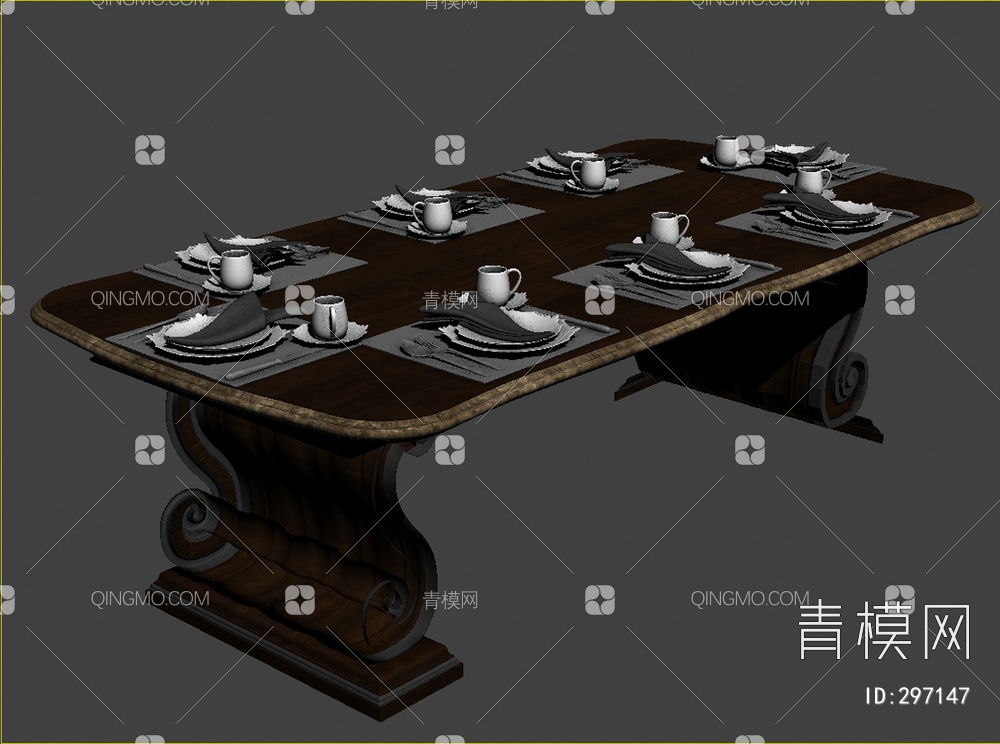 长餐桌3D模型下载【ID:297147】