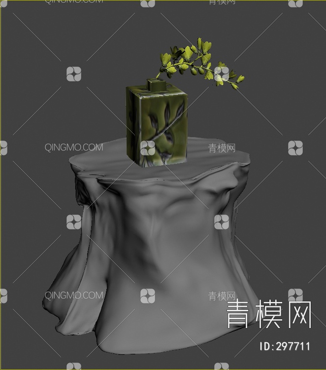 树桩边几带花瓶3D模型下载【ID:297711】