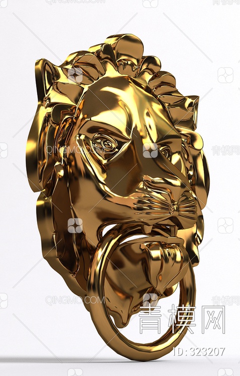 镀金木门俯首狮子头拉手3D模型下载【ID:323207】
