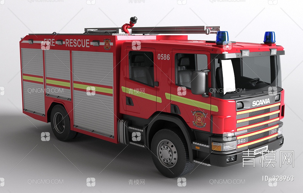大型消防车3D模型下载【ID:328963】