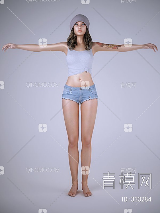 高精纹身美女写实3D模型下载【ID:333284】