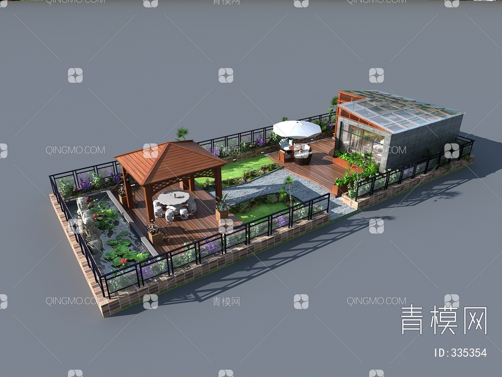 阳台花园白天夜景3D模型下载【ID:335354】