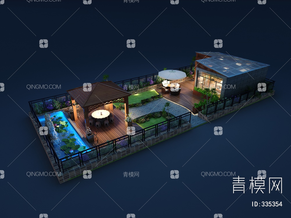 阳台花园白天夜景3D模型下载【ID:335354】