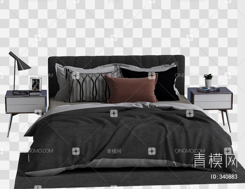 床头柜床组合3D模型下载【ID:340883】