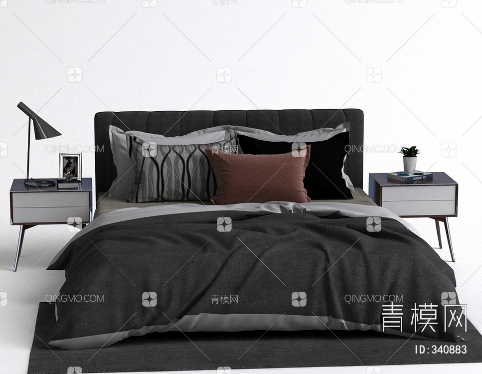 床头柜床组合3D模型下载【ID:340883】