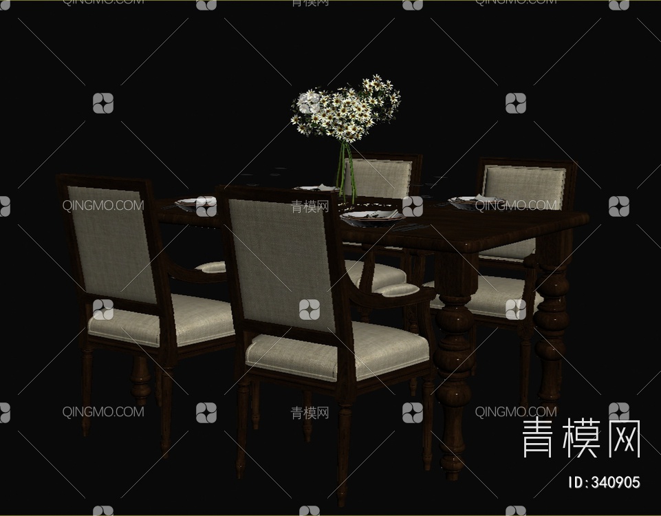 餐具餐桌椅组合3D模型下载【ID:340905】