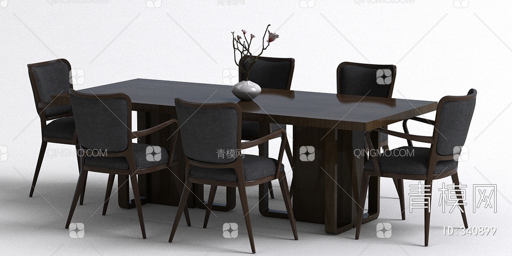 多人餐桌椅组合3D模型下载【ID:340899】