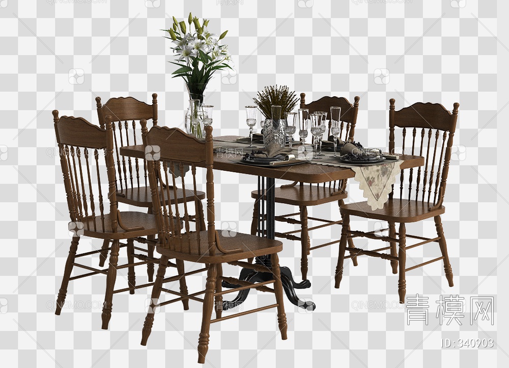 餐桌椅餐具组合3D模型下载【ID:340903】
