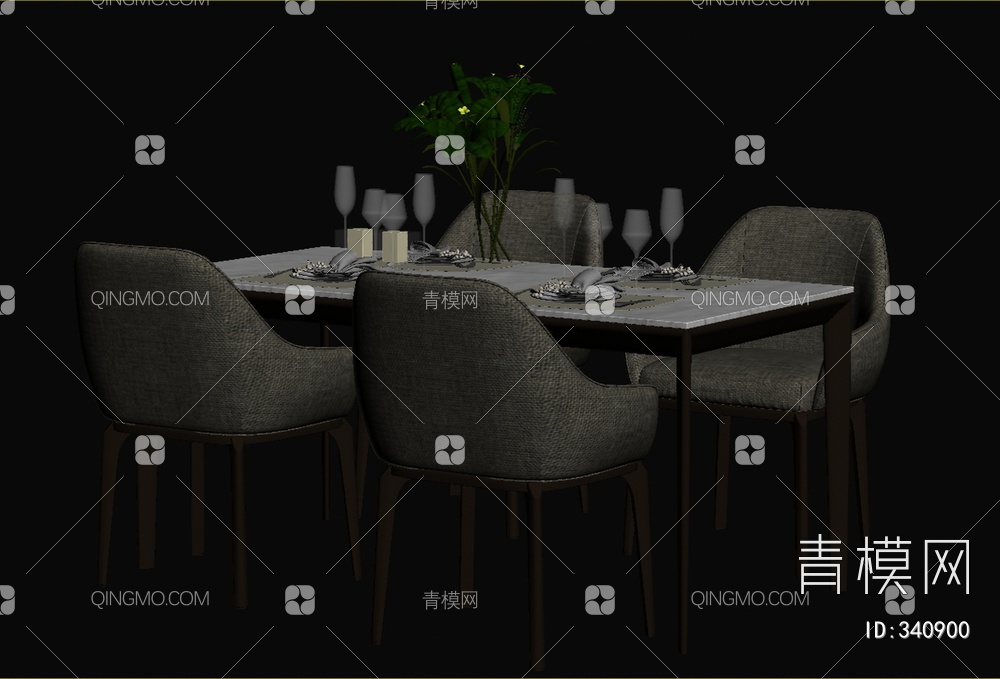 四人座餐桌椅组合3D模型下载【ID:340900】