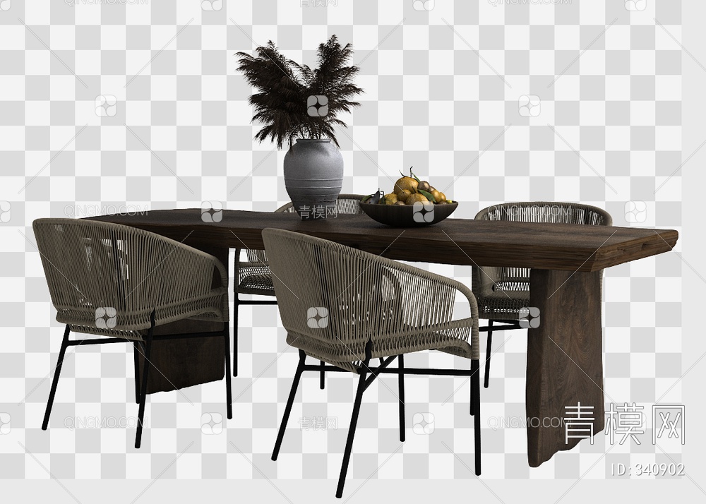 木质桌椅组合3D模型下载【ID:340902】