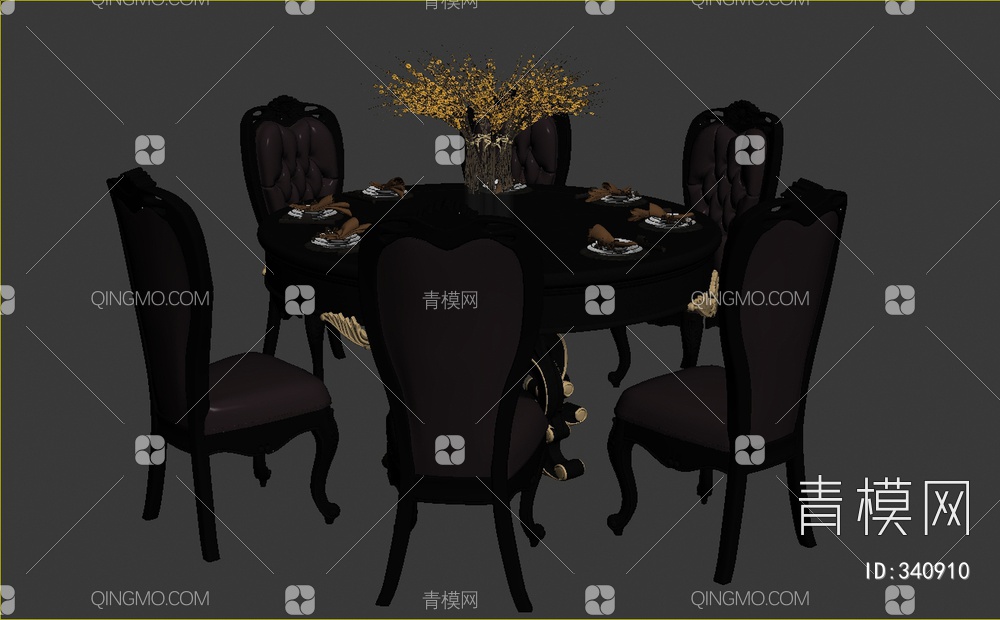 圆形餐桌椅组合3D模型下载【ID:340910】
