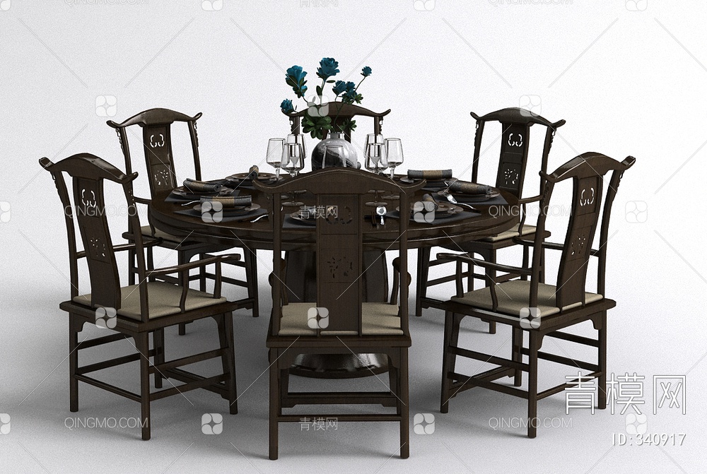 餐桌椅餐具组合3D模型下载【ID:340917】