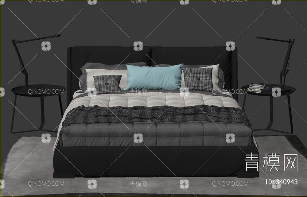 床头柜床组合3D模型下载【ID:340943】