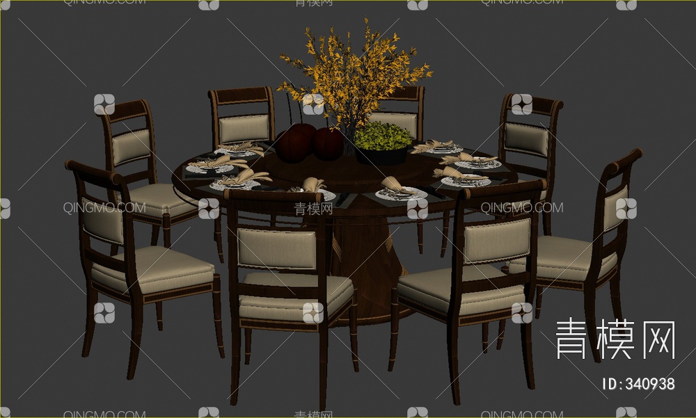 餐桌椅餐具组合3D模型下载【ID:340938】
