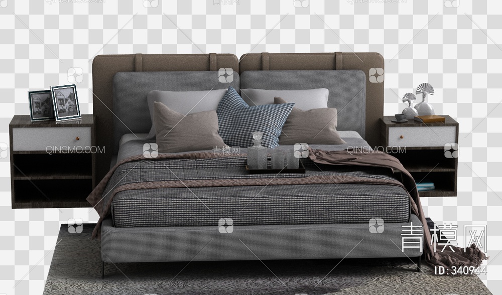 床头柜床组合3D模型下载【ID:340944】
