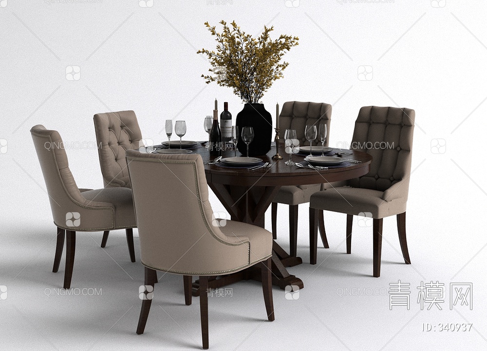 餐桌椅餐具组合3D模型下载【ID:340937】