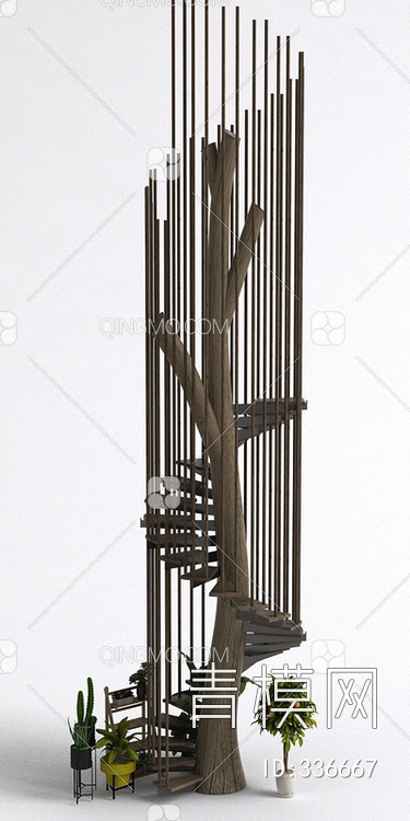 螺旋木质楼梯3D模型下载【ID:336667】