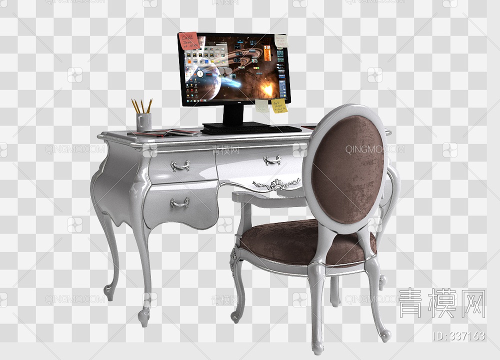 电脑桌椅3D模型下载【ID:337163】