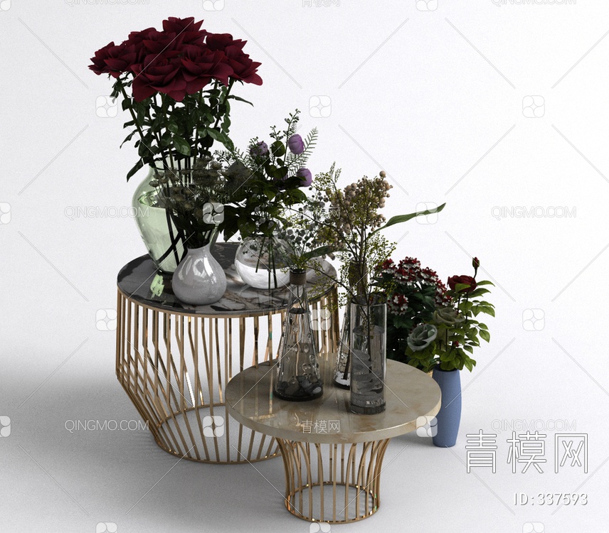 花卉花瓶组合3D模型下载【ID:337593】