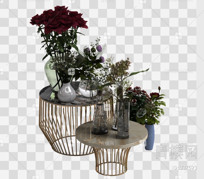 花卉花瓶组合3D模型下载【ID:337593】