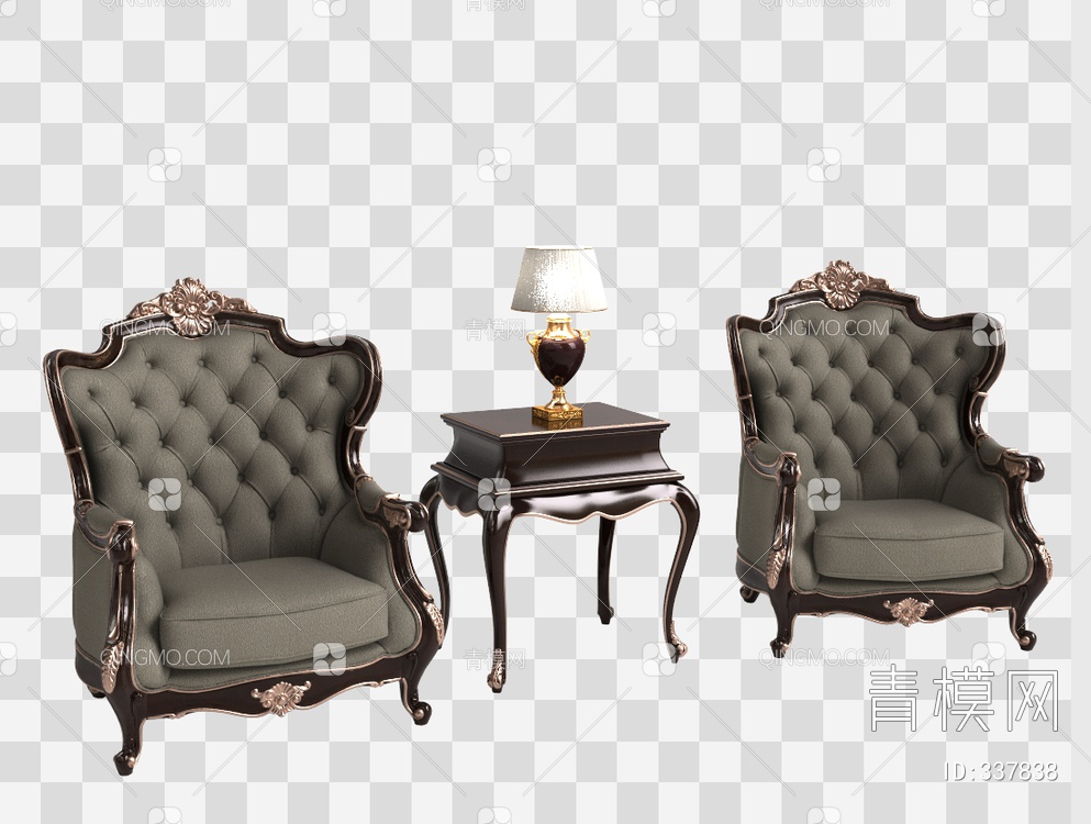 单人沙发茶几组合3D模型下载【ID:337838】