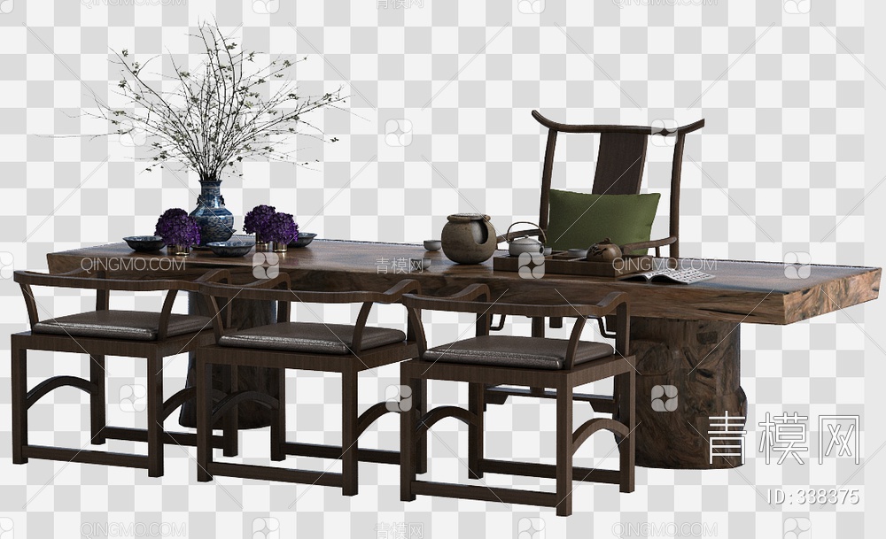 茶桌椅组合3D模型下载【ID:338375】