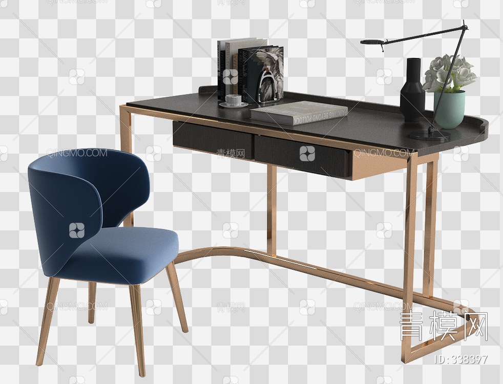 书桌椅组合3D模型下载【ID:338397】