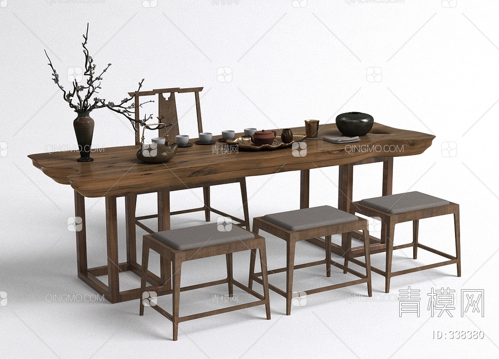 茶桌椅组合3D模型下载【ID:338380】