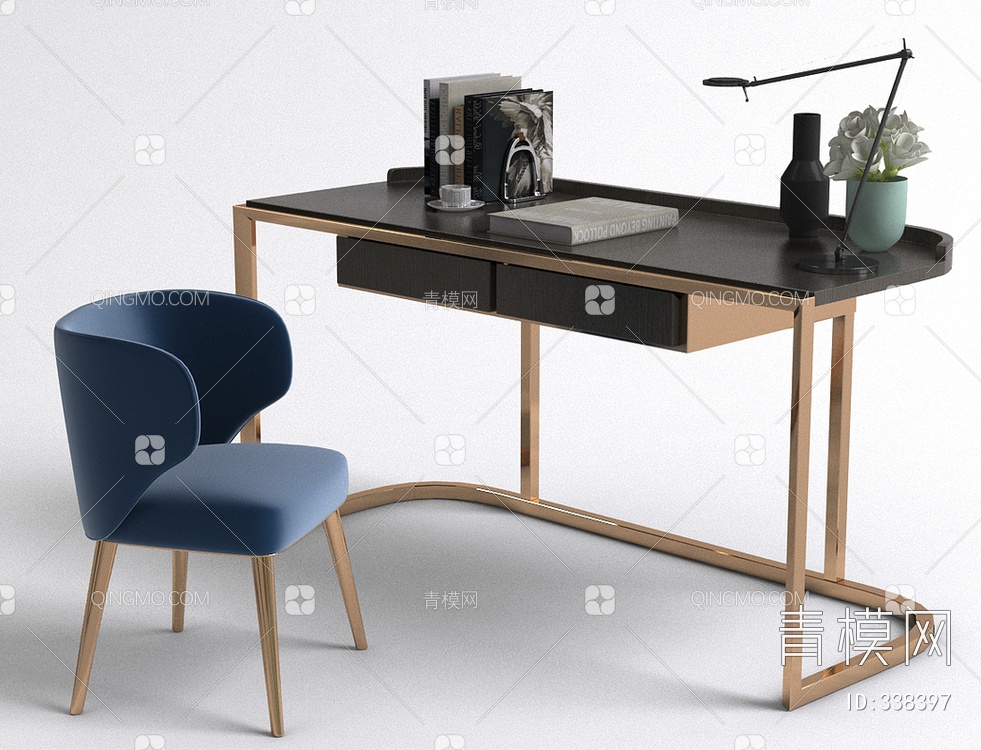 书桌椅组合3D模型下载【ID:338397】