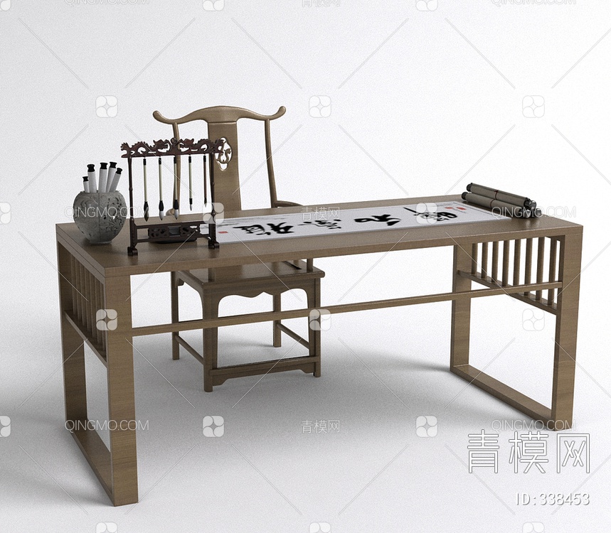 书桌椅组合3D模型下载【ID:338453】