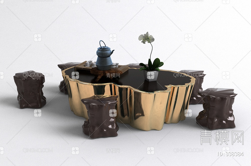 茶桌椅组合3D模型下载【ID:338384】