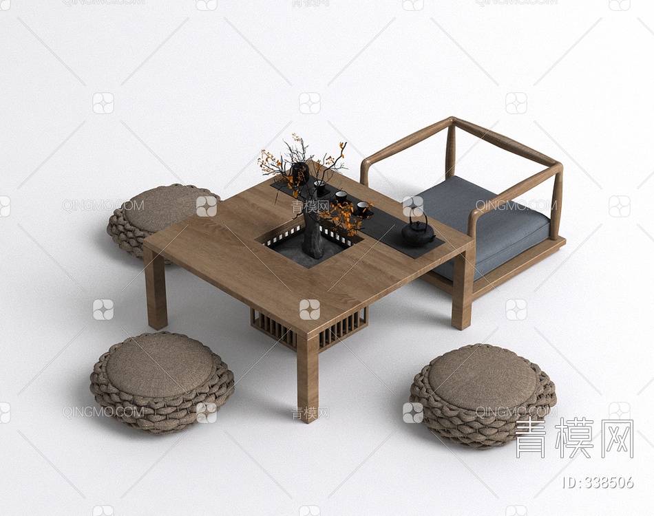 茶桌椅组合3D模型下载【ID:338506】