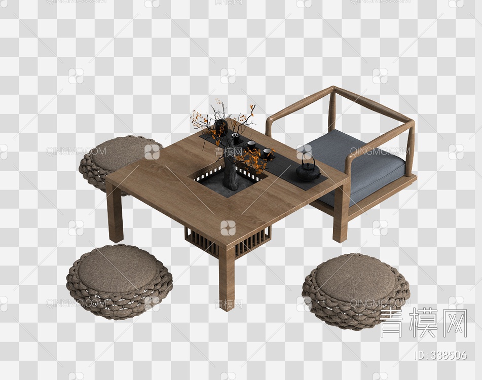 茶桌椅组合3D模型下载【ID:338506】