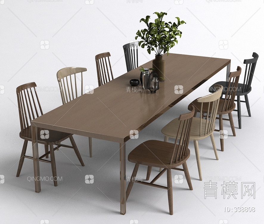 长桌椅组合3D模型下载【ID:338808】