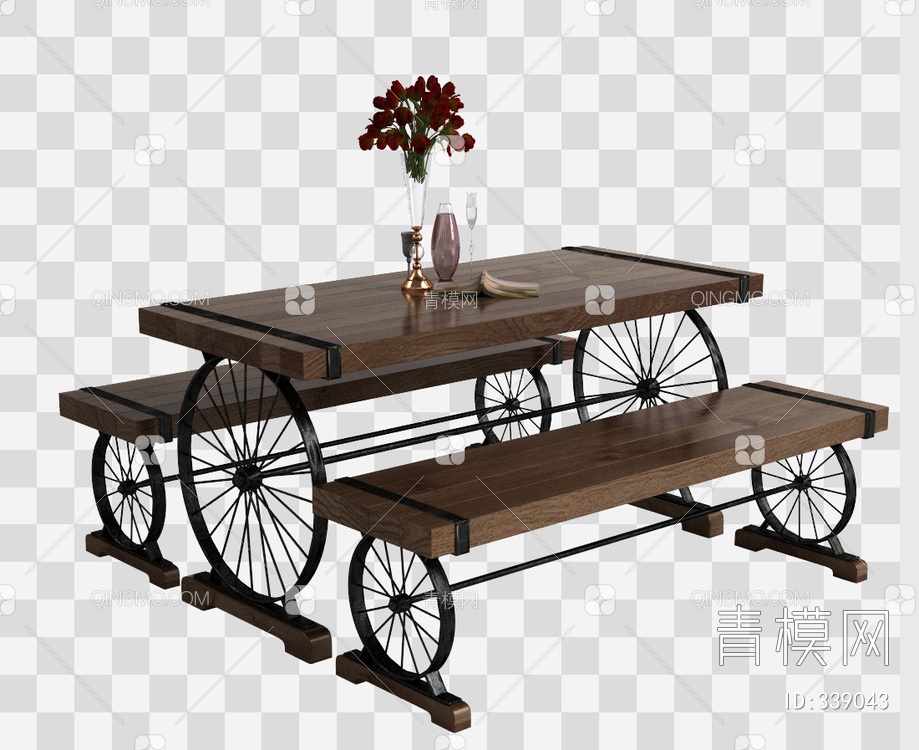 餐厅餐桌椅组合3D模型下载【ID:339043】