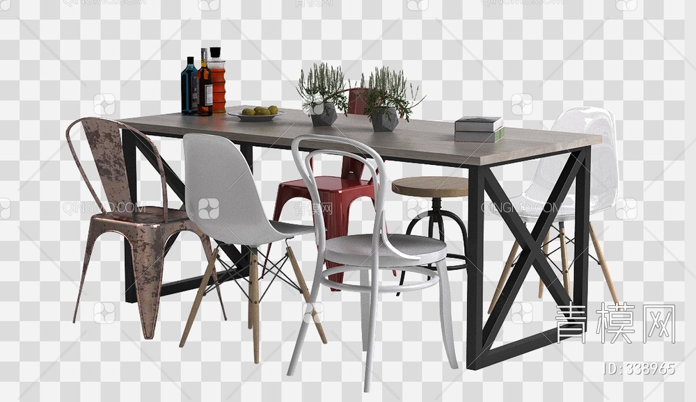餐桌椅组合3D模型下载【ID:338965】