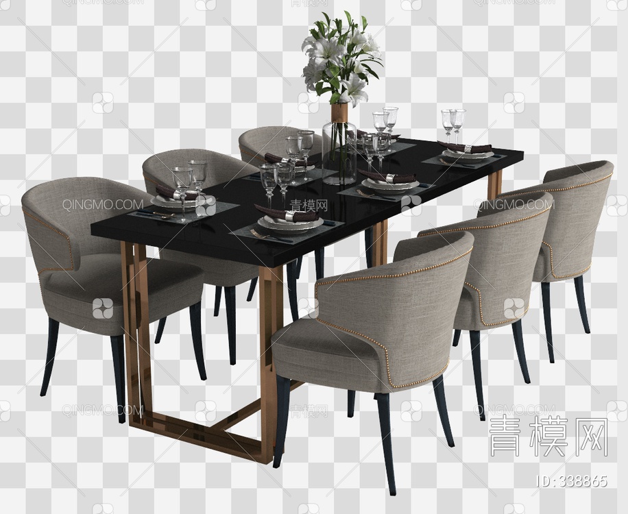 六人餐桌3D模型下载【ID:338865】