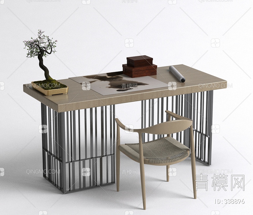 书桌椅组合3D模型下载【ID:338896】