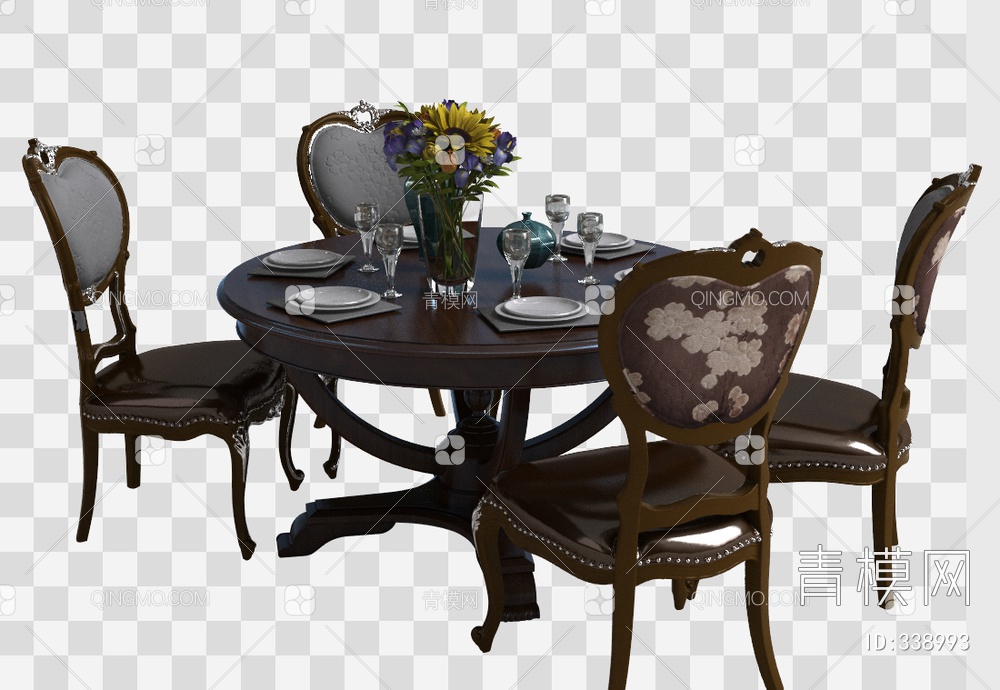 餐桌椅组合3D模型下载【ID:338993】