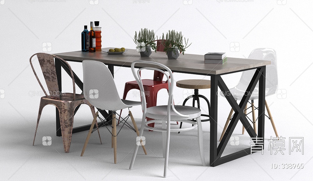 餐桌椅组合3D模型下载【ID:338965】