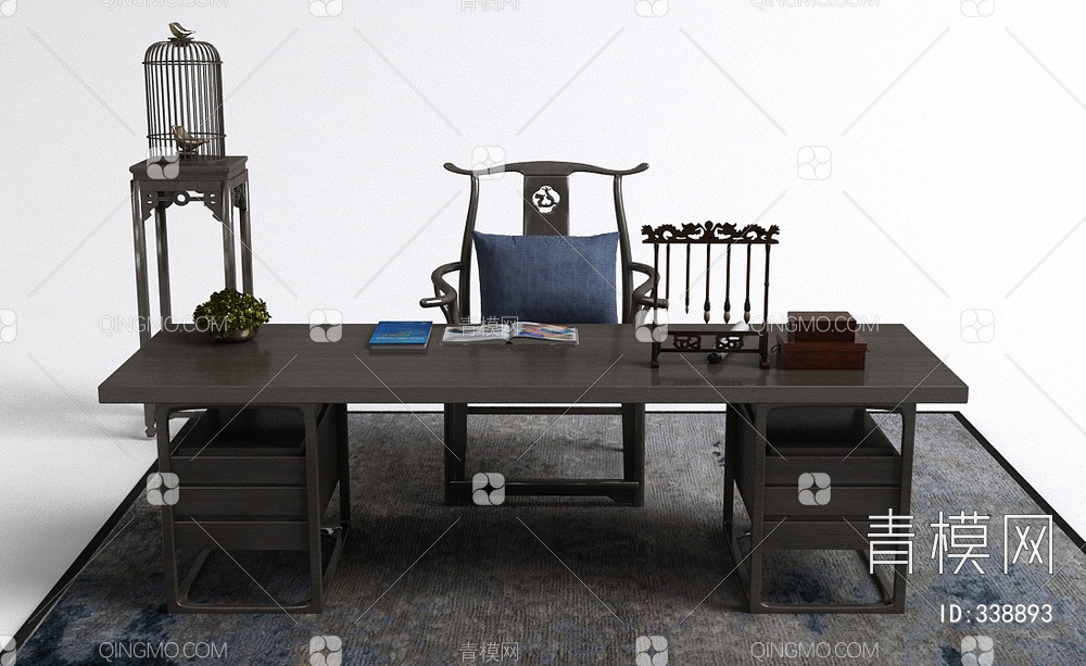 书桌椅组合3D模型下载【ID:338893】