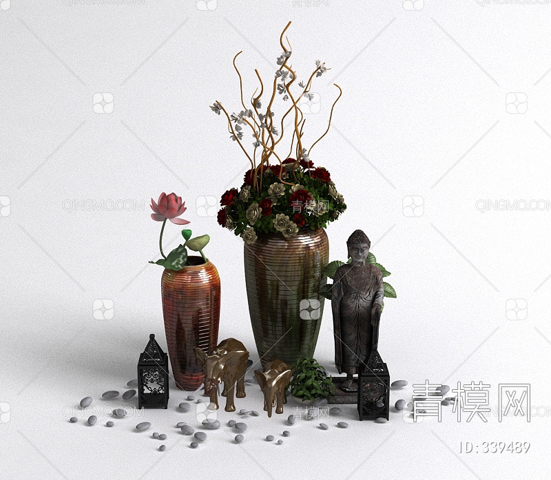 植物雕塑组合3D模型下载【ID:339489】