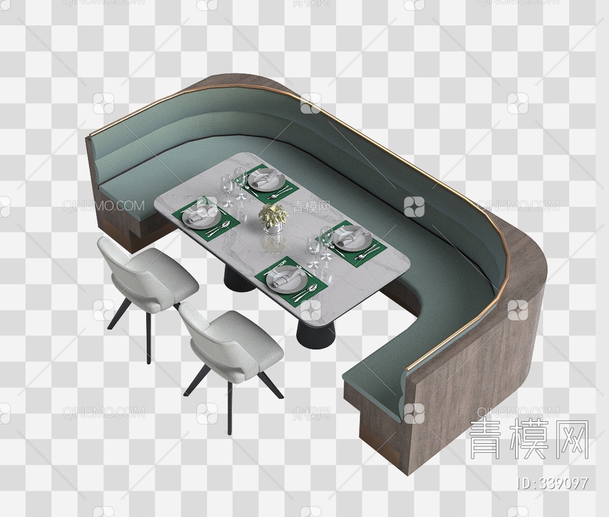 卡座餐厅餐桌椅3D模型下载【ID:339097】