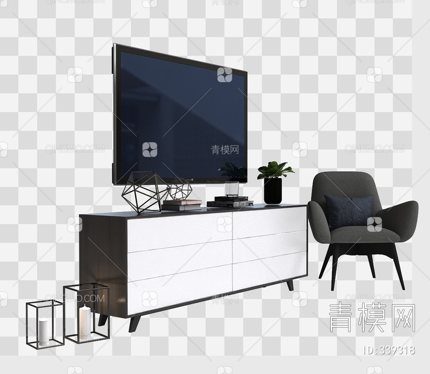 电视柜单椅组合3D模型下载【ID:339318】